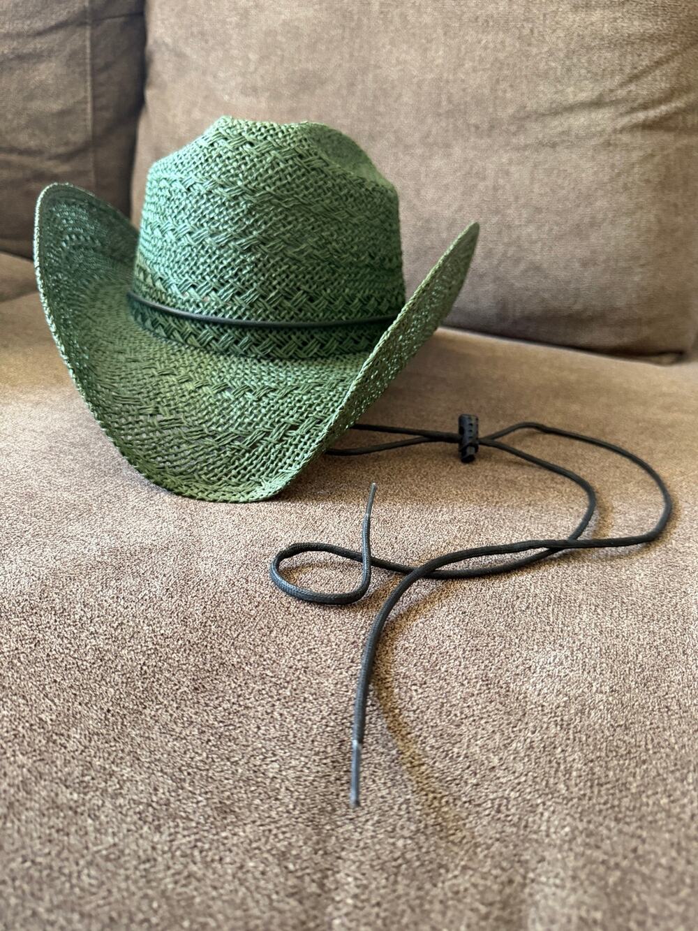Tombstone Cowboy Hat Green Woven Straw Western One Size Chin Cord Made Mexico